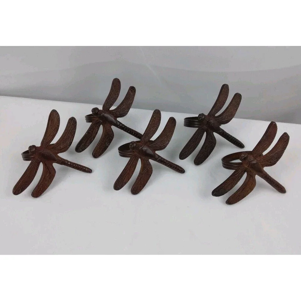 Pier 1 Dragonfly Napkin Rings Rustic Cast Iron Rusty Brown Rustic Metal Set Of 5